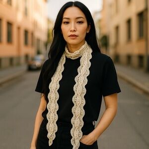 LACE FABRIC 50s Antique Hand-made Cream for Crafters- belt, scarf, trim